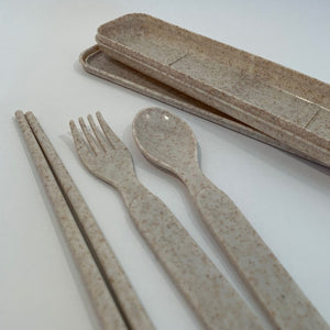 Wheat straw plastic cutlery set beige
