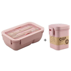 Wheat straw plastic bento box and soup cup pink