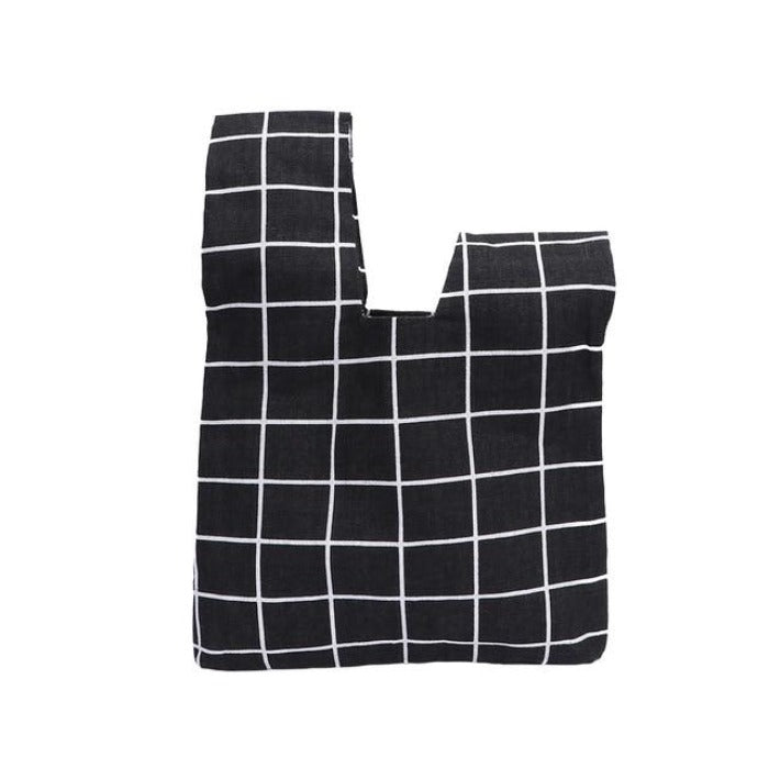 Knotted cotton lunch bag black and white check
