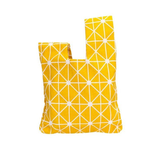 Knotted cotton lunch bag yellow and white chevron