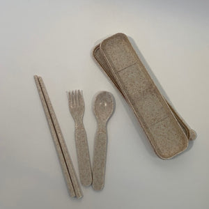 Wheat straw plastic cutlery set beige