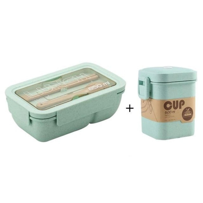Wheat straw bento box and soup cup green colour